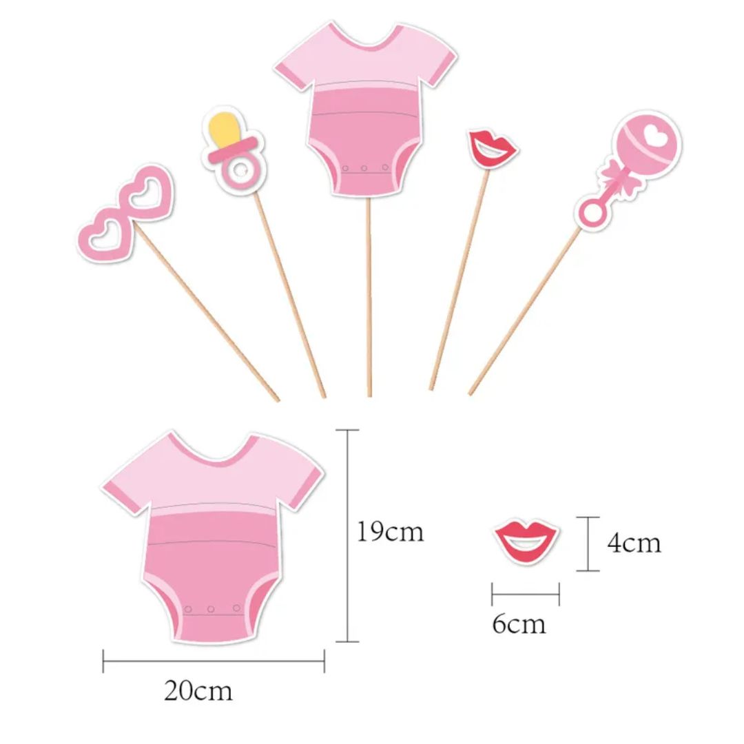 Baby Girl Shower Photo Props – 22-Piece Pink Baby Shower Photo Booth Set