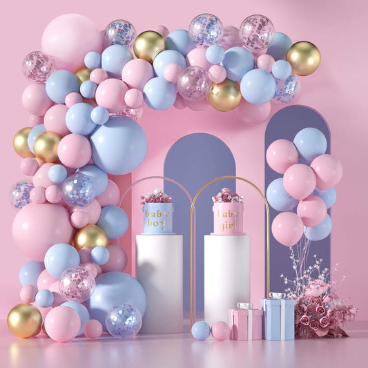 Pink & Blue Balloon Garland Kit – 126 Piece Gender Reveal Balloon Arch, Baby Shower Balloon Decoration Kit with Confetti & Gold Balloons