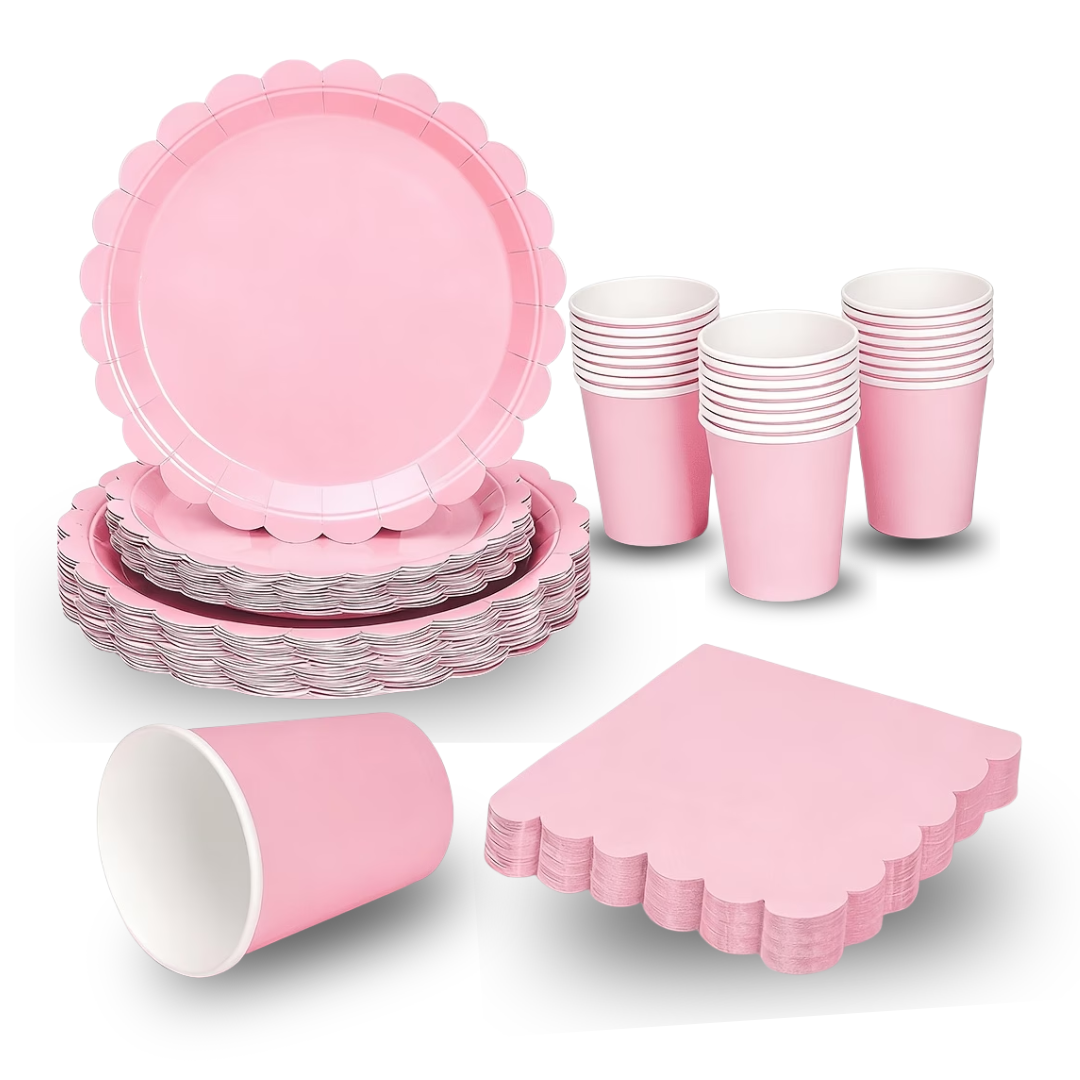 100-Piece Scalloped Baby Shower Tableware Set – Party Plates, Cups & Napkins for 24 Guests in Blue