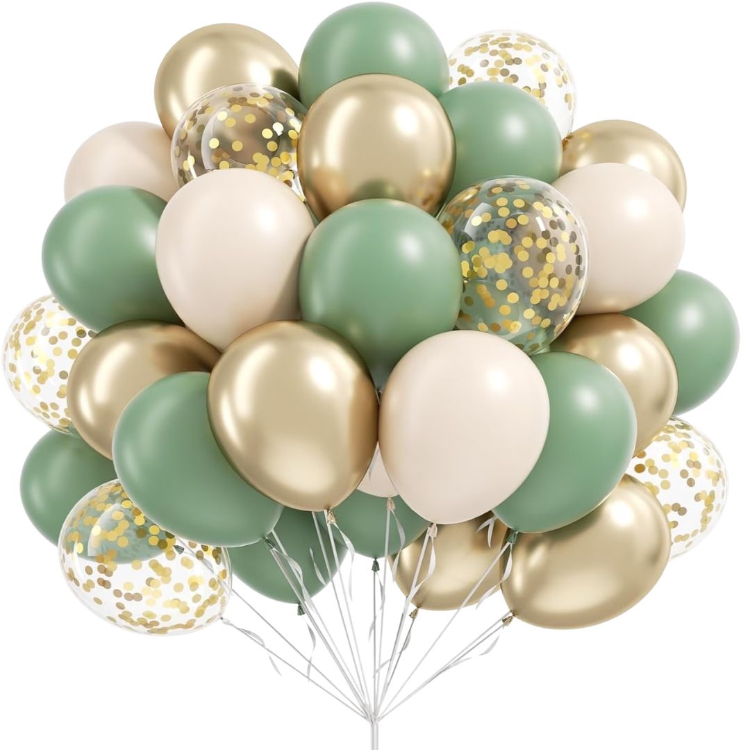 Sage Green Gold and White Baby Shower Balloons - 44pc.