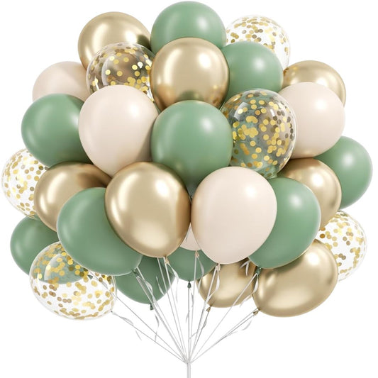 Sage Green Gold and White Baby Shower Balloons - 44pc.