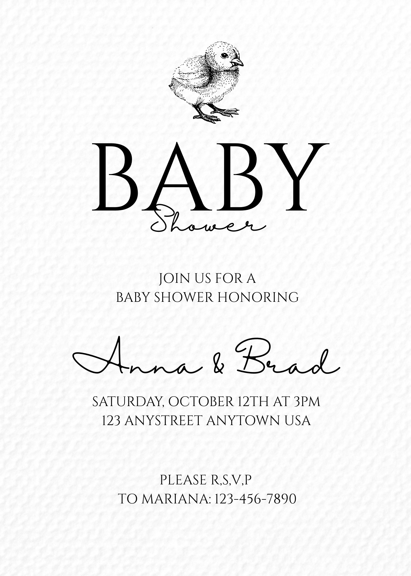 Vintage Minimalist Baby Shower Invitation (min order 10)