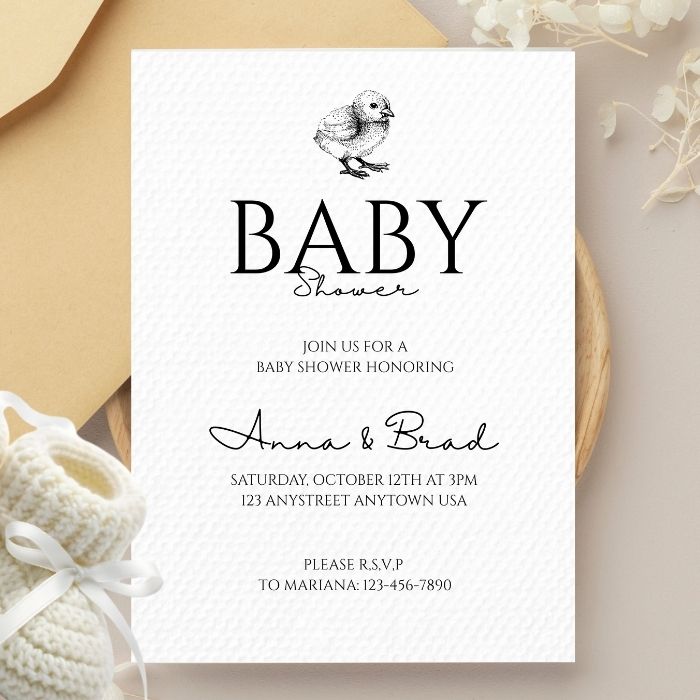 Vintage Minimalist Baby Shower Invitation (min order 10)
