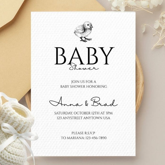 Vintage Minimalist Baby Shower Invitation (min order 10)