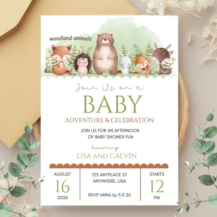 Woodland Animals Baby Shower Invitations