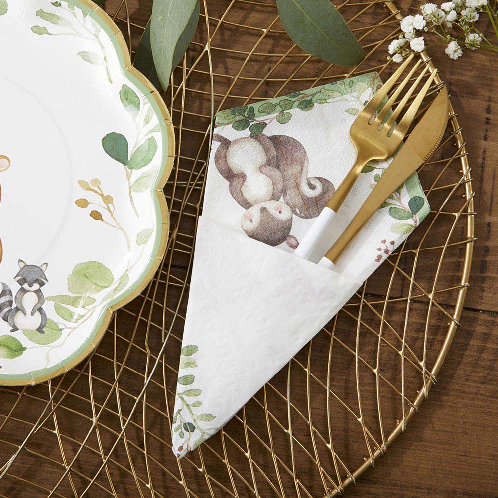 Woodland Baby Shower Napkins – 2 Ply Green & White Paper Napkins (Set of 30)