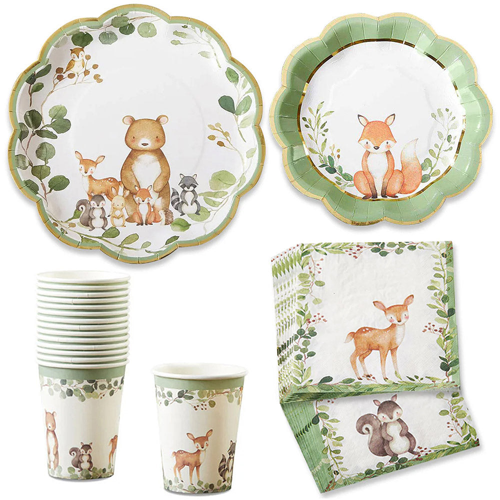 Woodland Baby Shower Tableware Set – 78 Piece Party Supplies with Plates, Cups & Napkins (Serves 16 Guests)