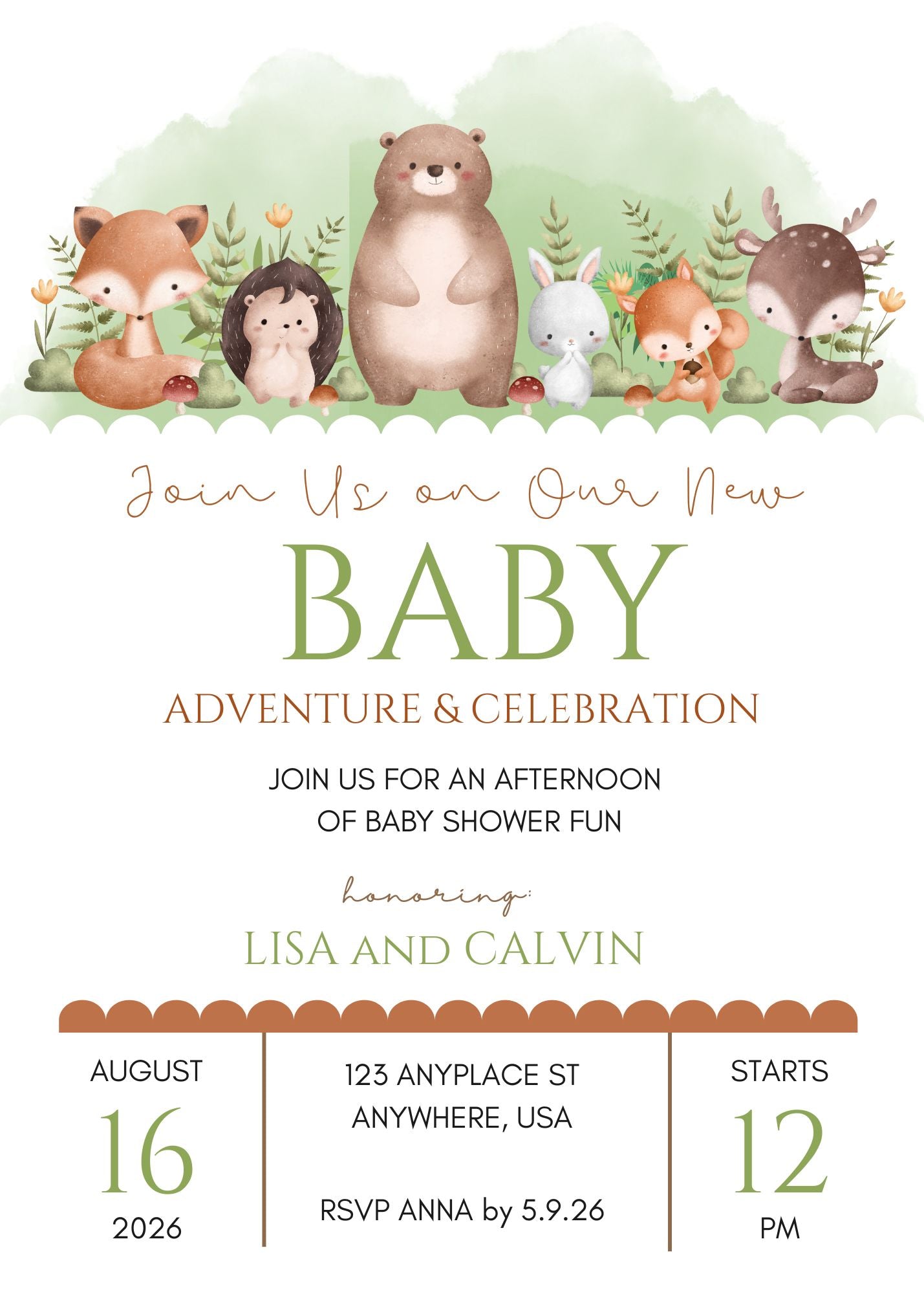 Woodland Animals Baby Shower Invitations