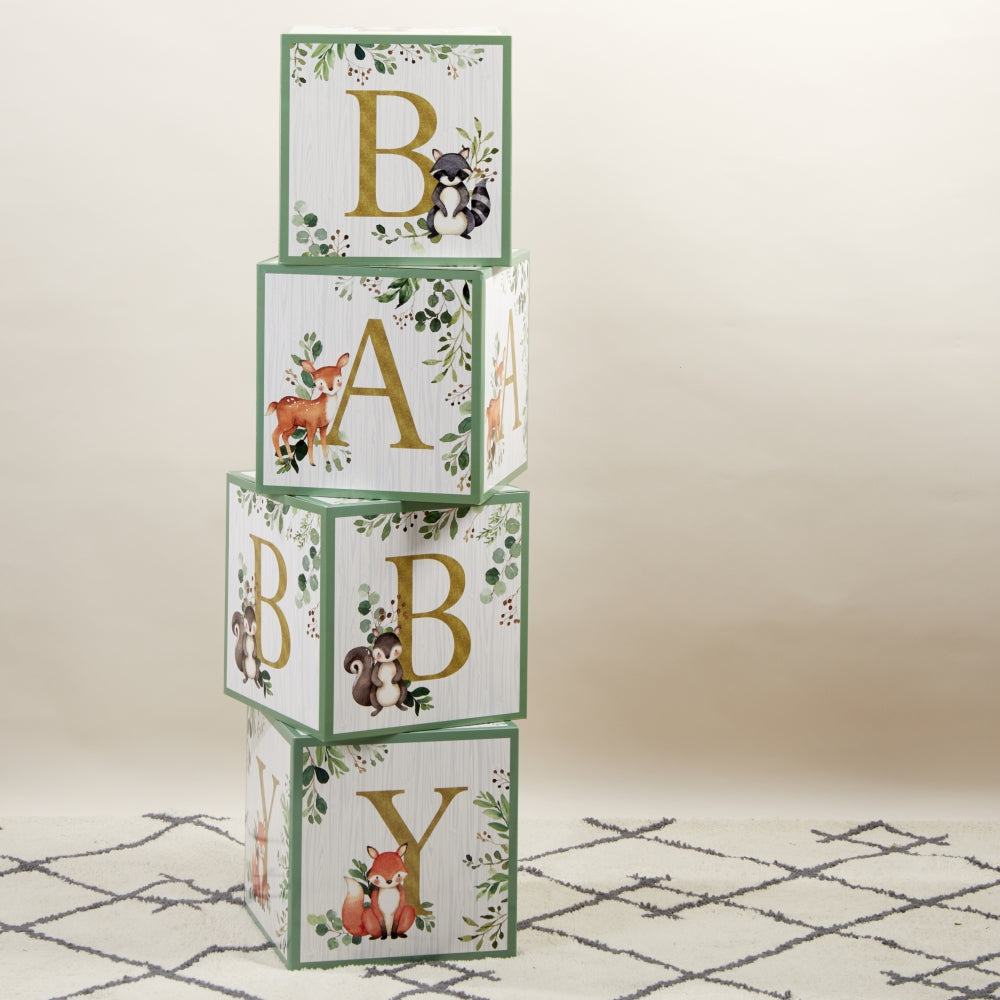 Woodland Baby Shower Block Box – 4-Piece BABY Photo Prop Tower