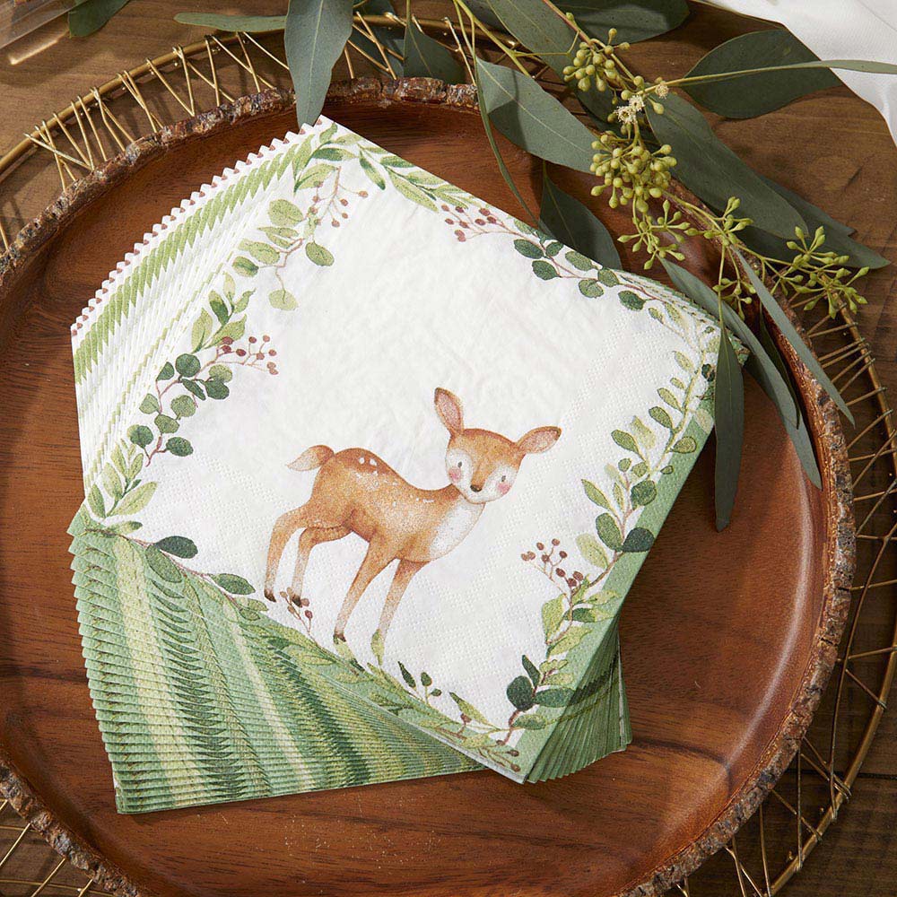 Woodland Baby Shower Napkins – 2 Ply Green & White Paper Napkins (Set of 30)