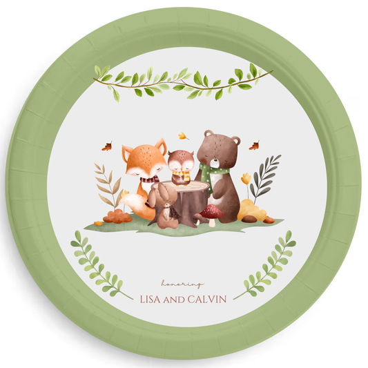 Woodland Animals Personalized Baby Shower Plates – Cute Baby Animals Party Plates, Woodland Theme Baby Shower Tableware, 7" or 9" (Copy)