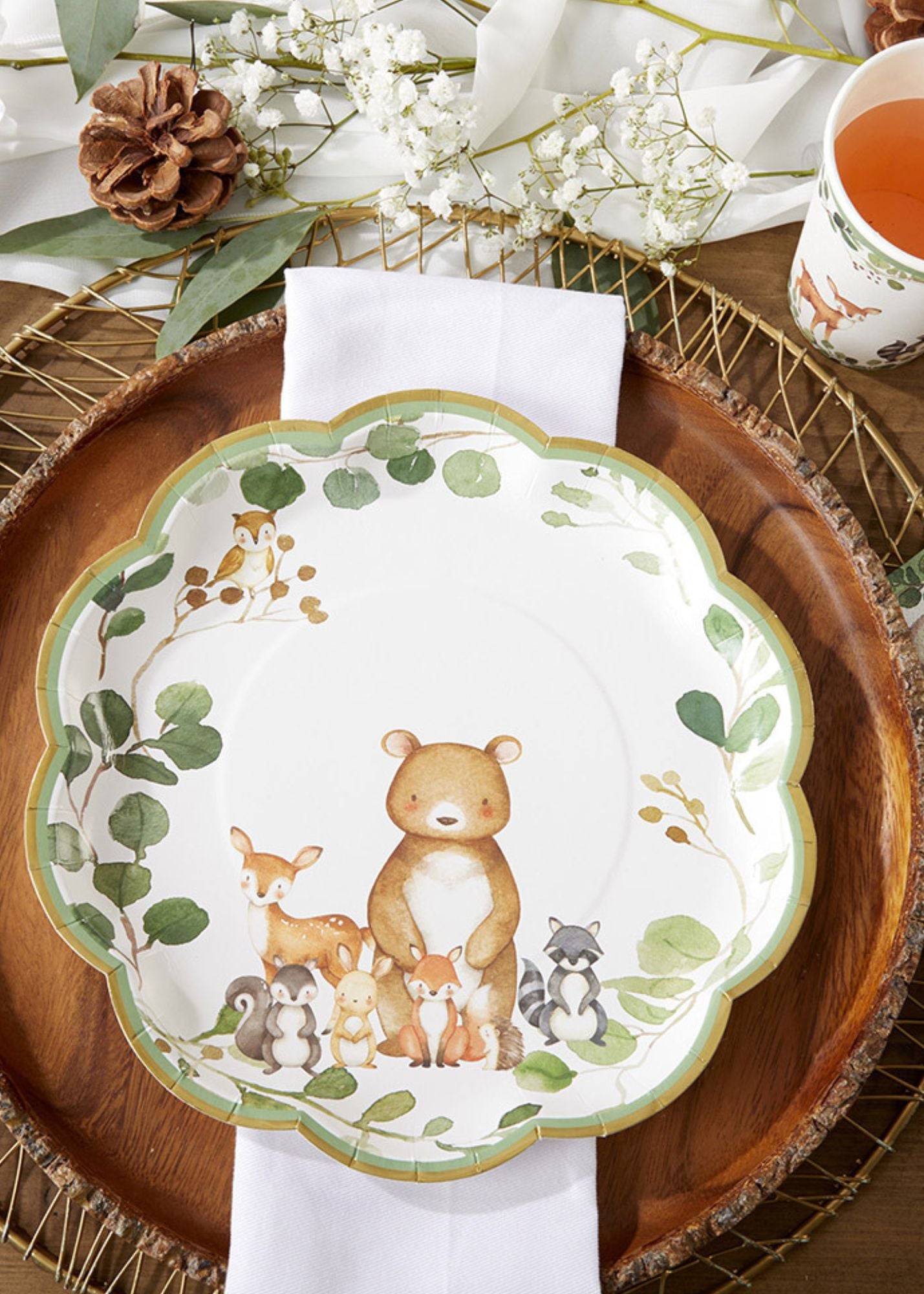 Woodland Baby Shower Tableware Set – 78 Piece Party Supplies with Plates, Cups & Napkins (Serves 16 Guests)