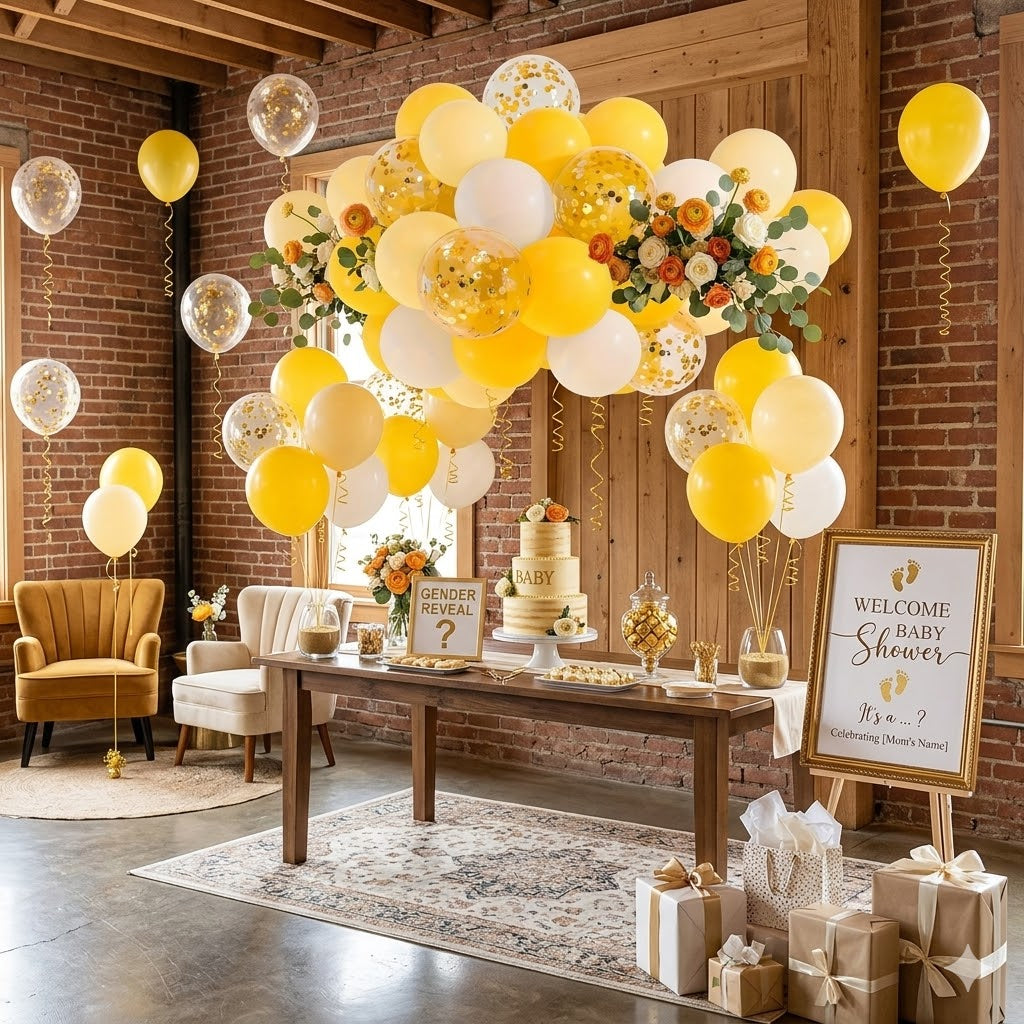 Yellow and Confetti Baby Shower Balloons  44pc